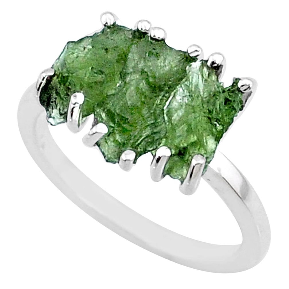 925 silver 7.87cts natural moldavite (genuine czech) 3 stone ring size 7 r71960