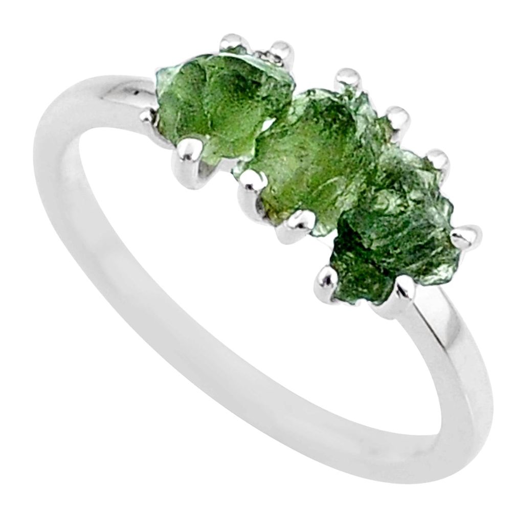 925 silver 7.50cts natural moldavite (genuine czech) 3 stone ring size 9 r71974