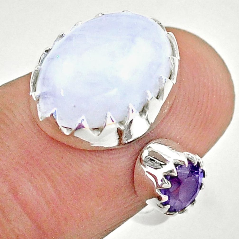 925 silver 7.60cts natural moonstone amethyst adjustable ring size 5.5 t43531