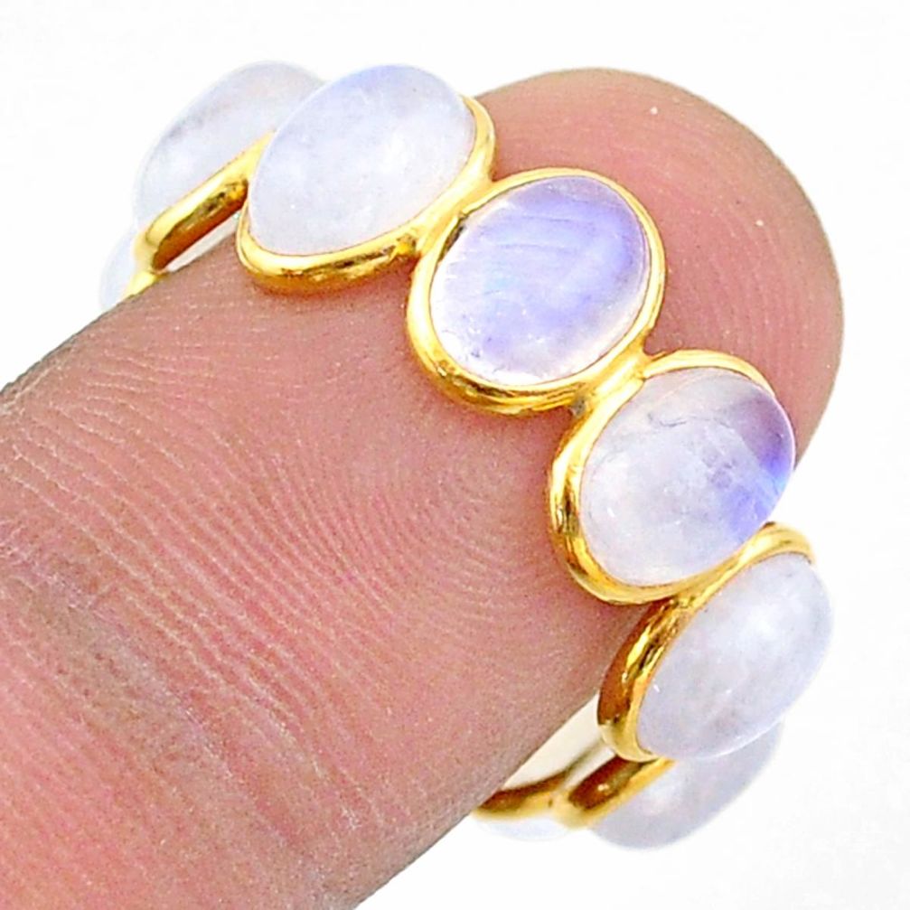 925 silver 9.05cts natural moonstone oval 14k gold eternity ring size 7.5 t44049