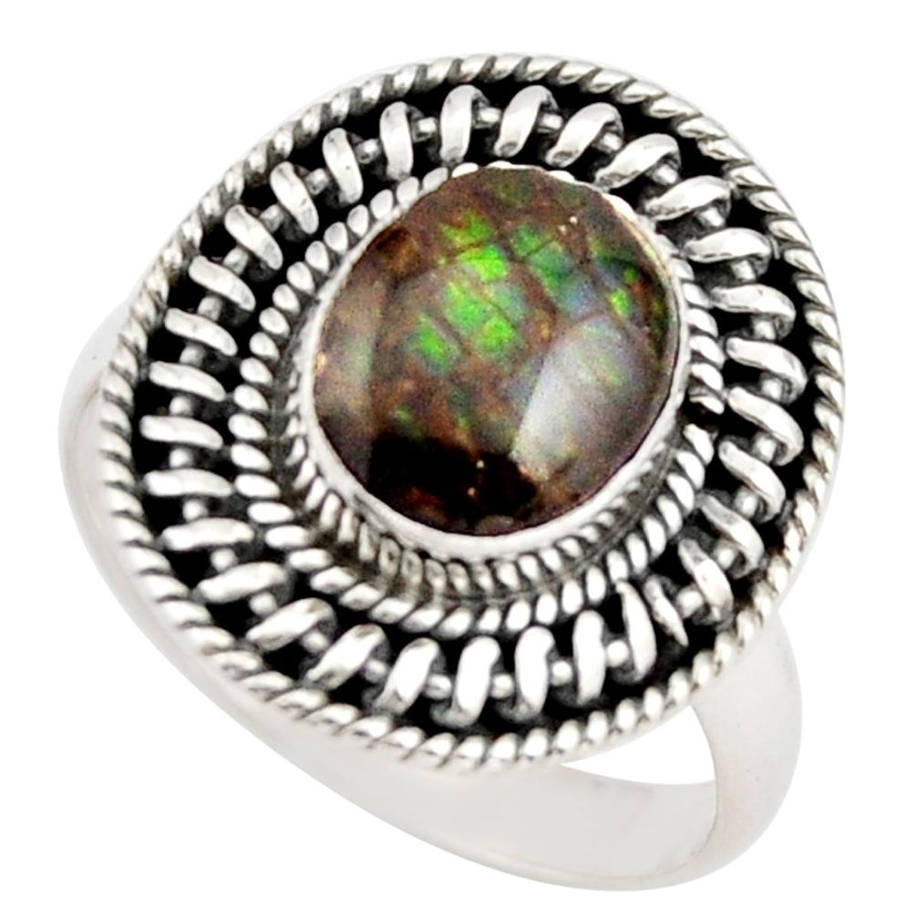 925 silver 3.13cts natural multi color ammolite solitaire ring size 7 r21449