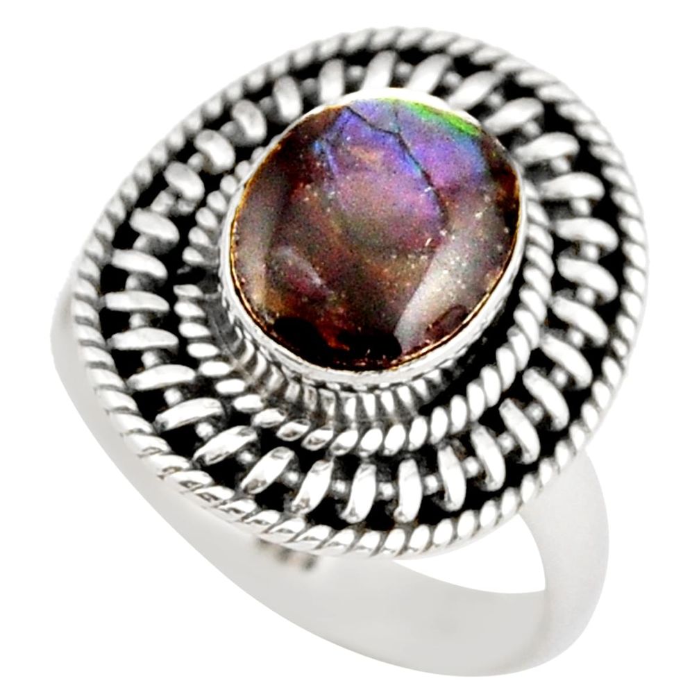 925 silver 3.35cts natural multi color ammolite solitaire ring size 7 r21457