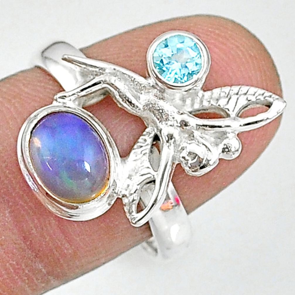 925 silver 2.81cts natural multi color ethiopian opal angel ring size 8 t8815