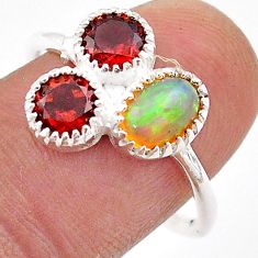 925 silver 3.30cts natural multi color ethiopian opal garnet ring size 8 t67460
