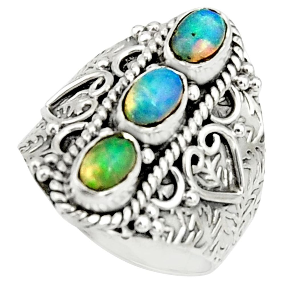 925 silver 3.37cts natural multi color ethiopian opal oval ring size 7.5 r22512