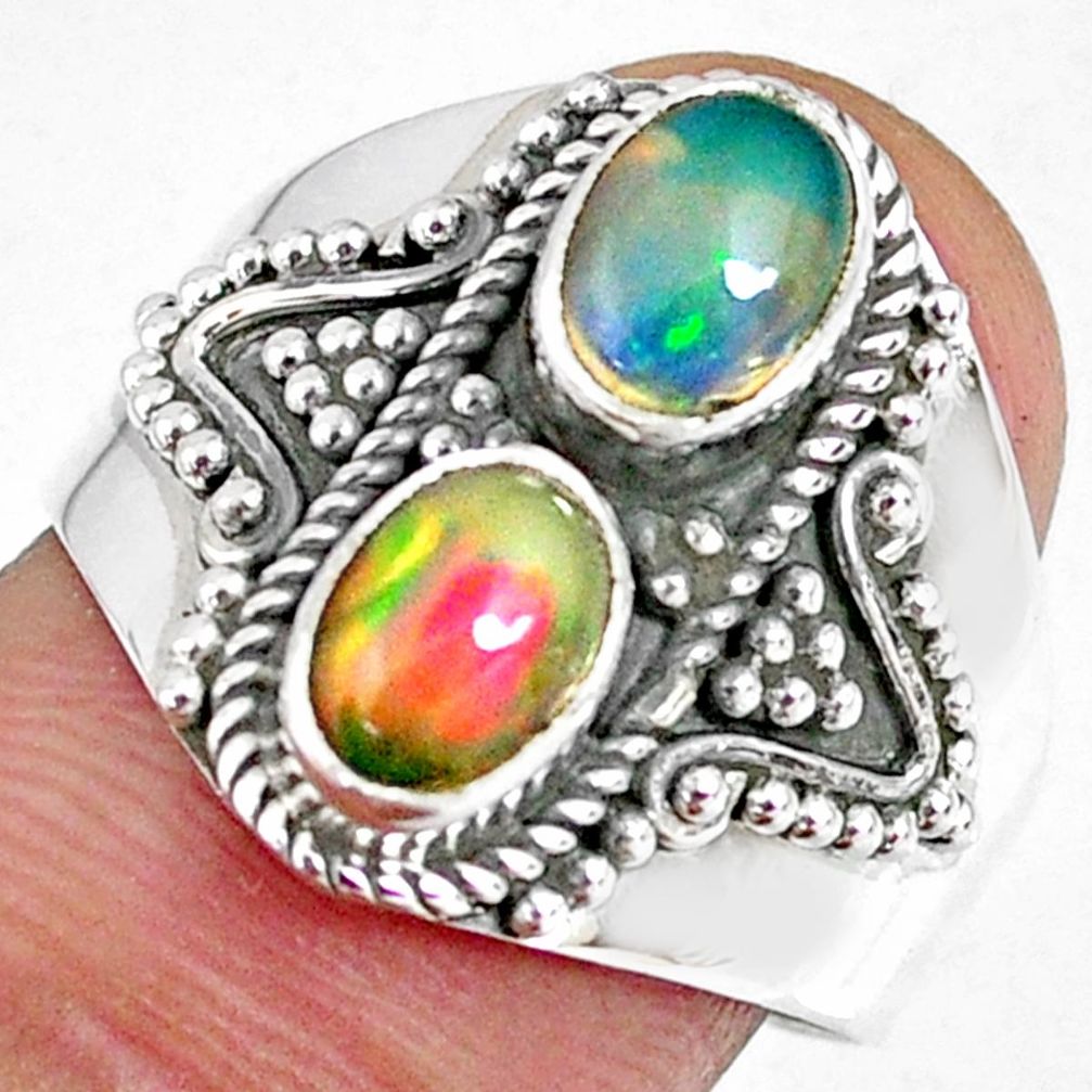 925 silver 3.13cts natural multi color ethiopian opal oval ring size 8.5 r59270