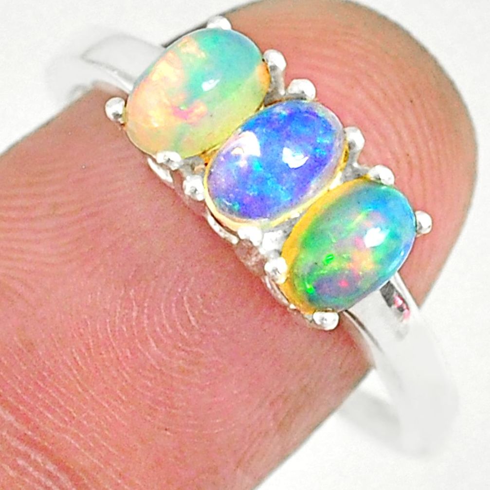 925 silver 2.73cts natural multi color ethiopian opal oval ring size 9.5 r83975