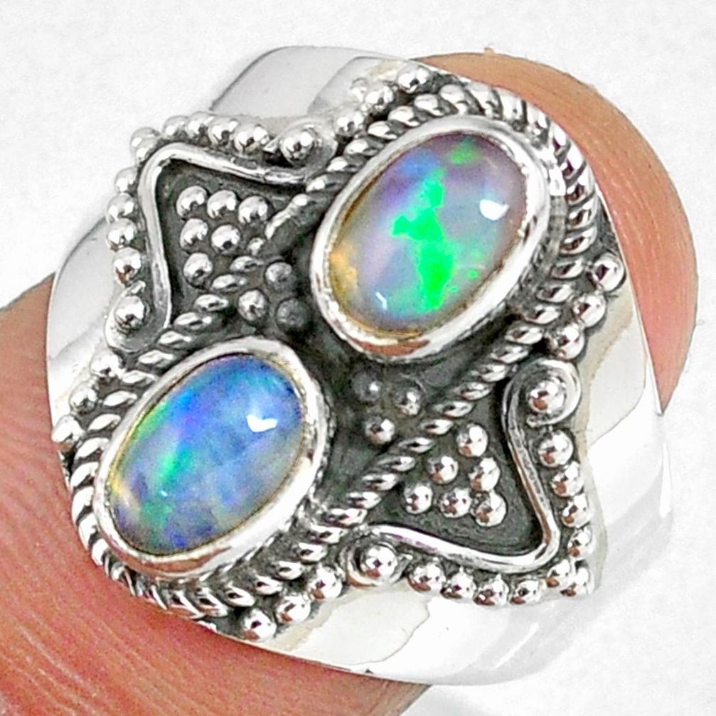 925 silver 3.13cts natural multi color ethiopian opal oval ring size 8 r59246