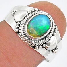 925 silver 2.20cts natural multi color ethiopian opal oval ring size 8 u87979