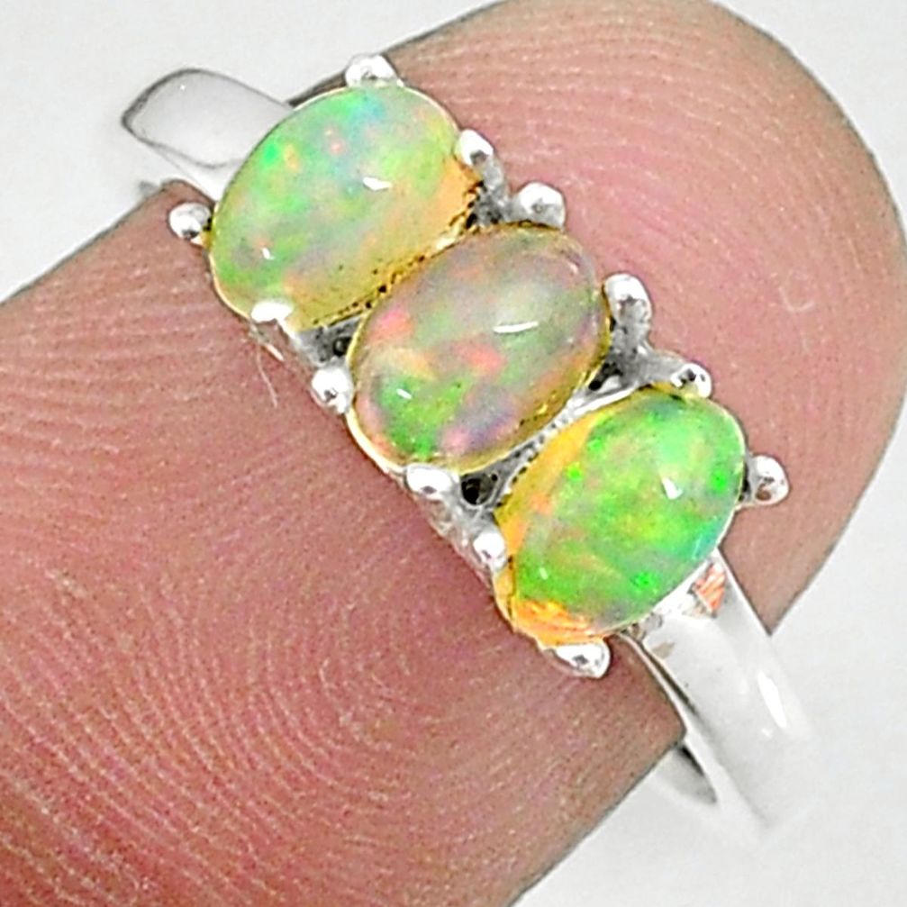 925 silver 3.15cts natural multi color ethiopian opal oval ring size 7.5 t8849