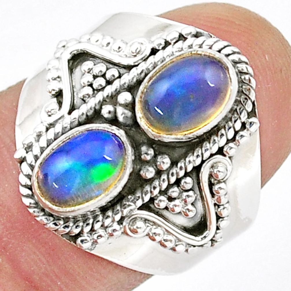 925 silver 3.56cts natural multi color ethiopian opal oval ring size 7.5 u38157