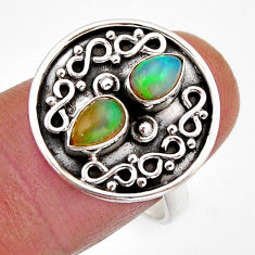 925 silver 2.02cts natural multi color ethiopian opal pear ring size 8 y71865