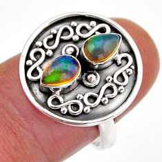 925 silver 2.00cts natural multi color ethiopian opal pear ring size 7.5 y71866