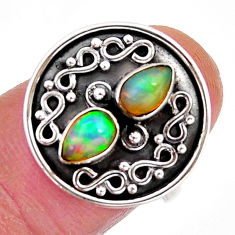 925 silver 1.93cts natural multi color ethiopian opal pear ring size 6.5 y71870