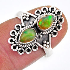 925 silver 2.17cts natural multi color ethiopian opal pear ring size 6.5 y71880