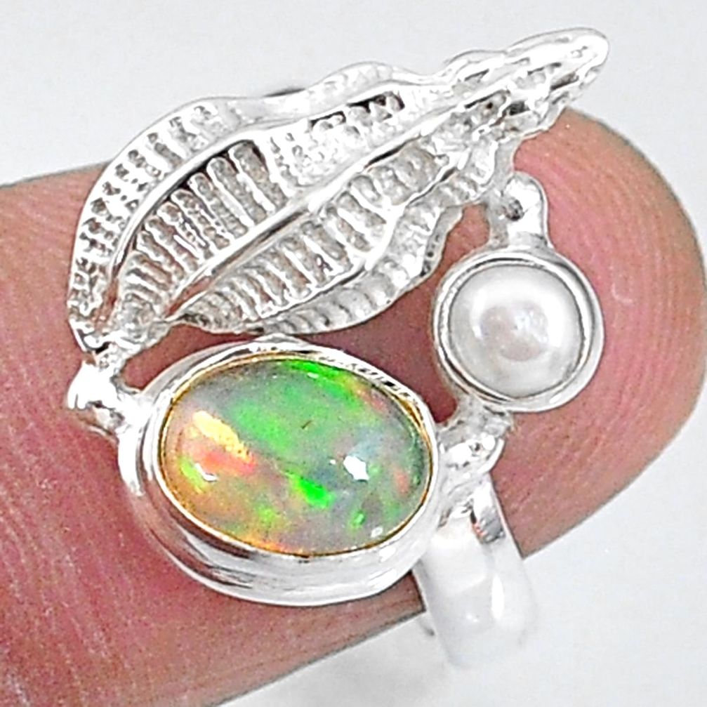 925 silver 2.46cts natural multi color ethiopian opal pearl ring size 6 t8820