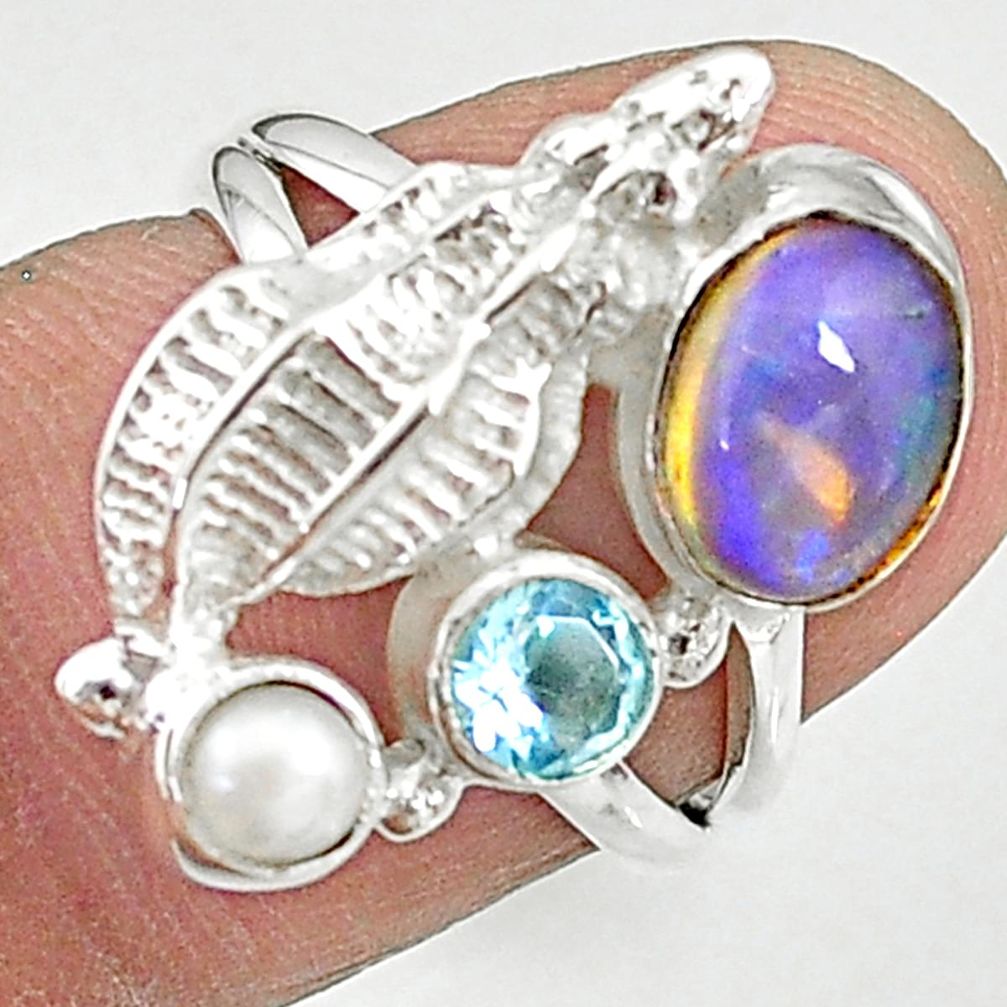 925 silver 3.42cts natural multi color ethiopian opal pearl ring size 6 t8832