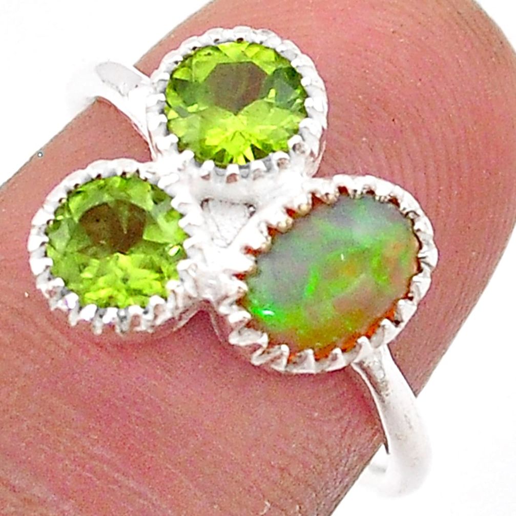 925 silver 3.09cts natural multi color ethiopian opal peridot ring size 7 t67445