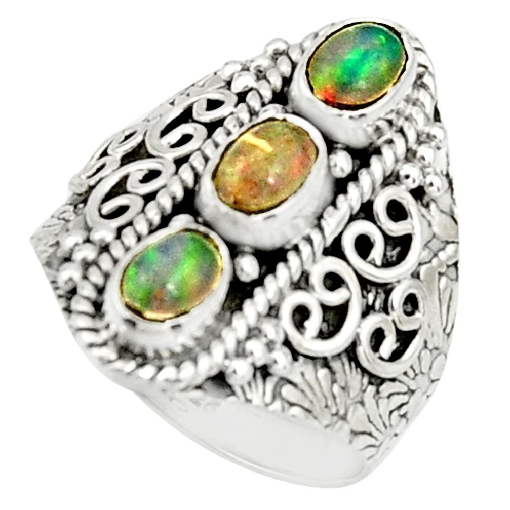 925 silver 3.39cts natural multi color ethiopian opal ring size 7.5 r22516