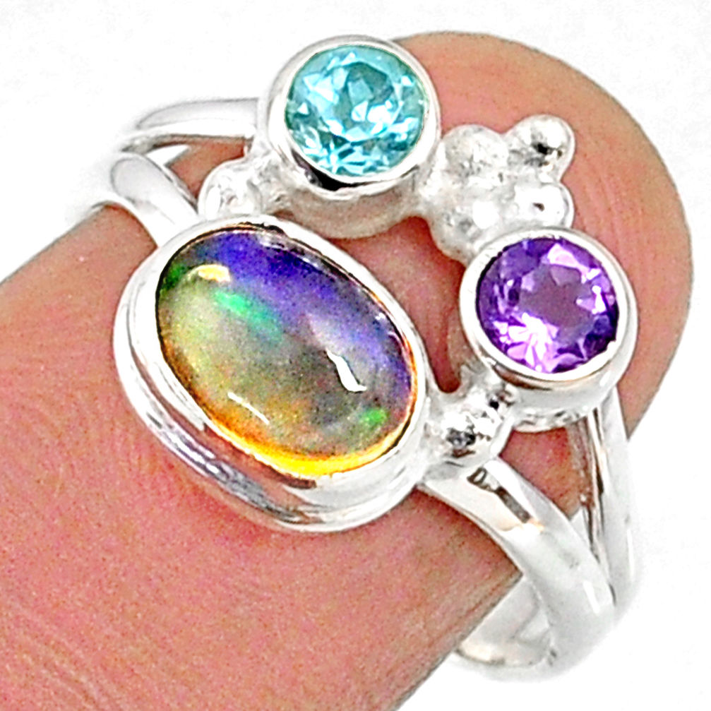 925 silver 3.87cts natural multi color ethiopian opal topaz ring size 7 r65564