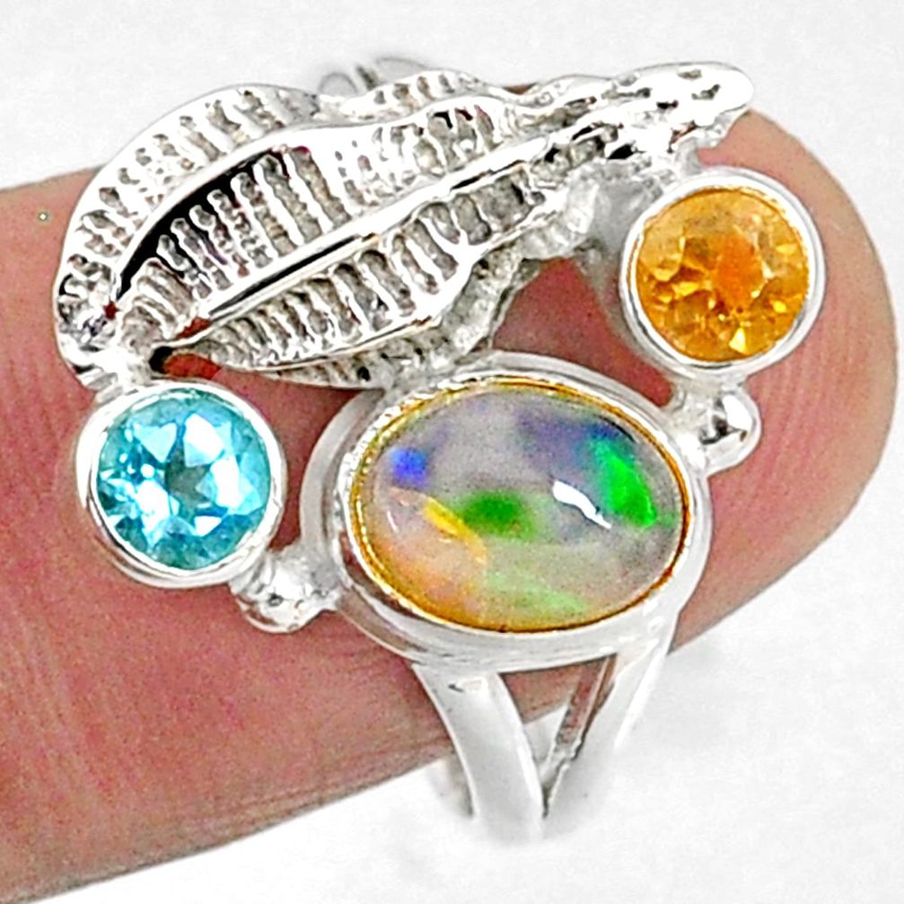 925 silver 4.02cts natural multi color ethiopian opal topaz ring size 8 r65578