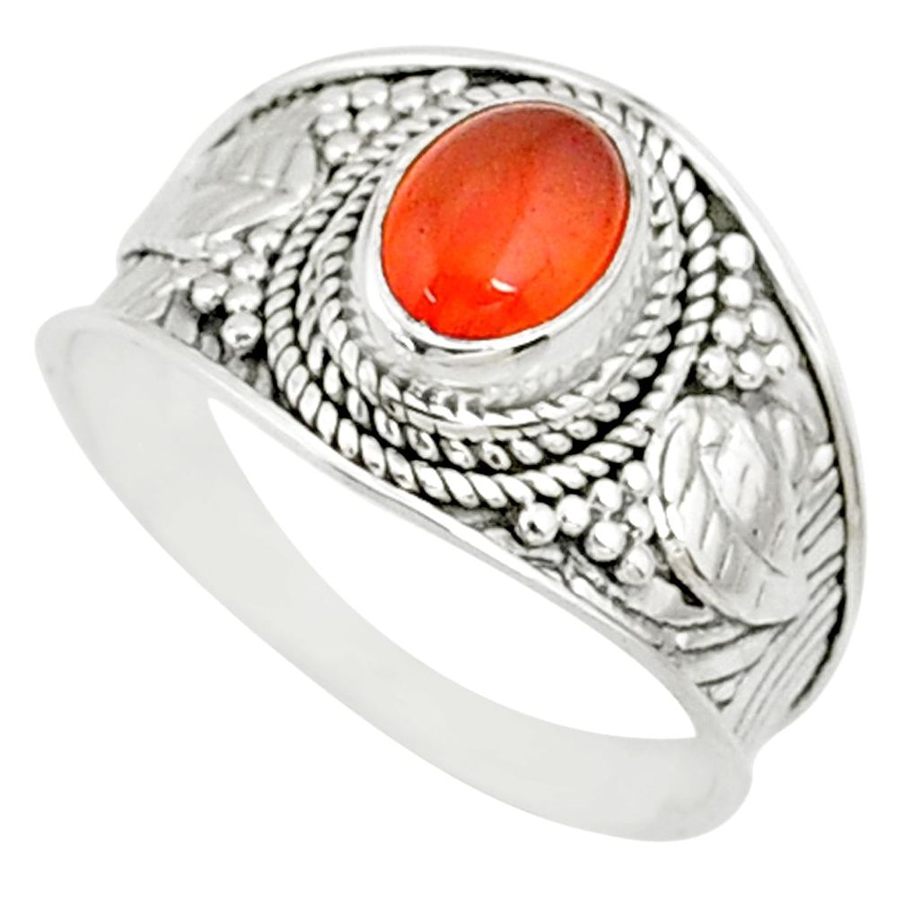 925 silver 2.14cts natural orange cornelian oval solitaire ring size 9 r81504