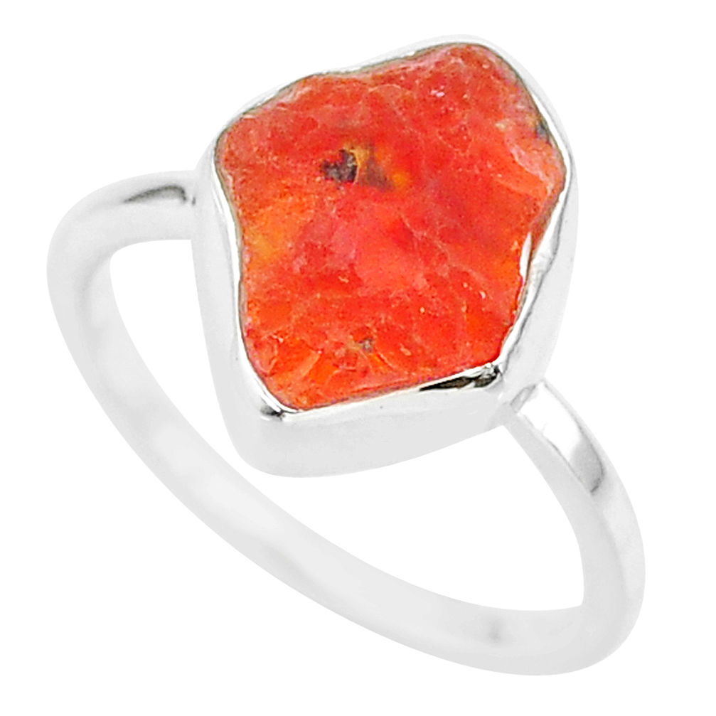925 silver 4.90cts natural orange mexican fire opal solitaire ring size 7 r91660