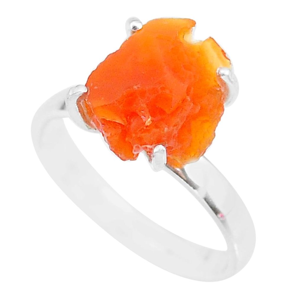 925 silver 5.86cts natural orange mexican fire opal solitaire ring size 9 r91588