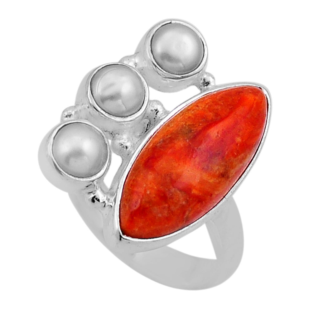 925 silver 10.60cts natural orange mojave turquoise pearl ring size 6 n49960