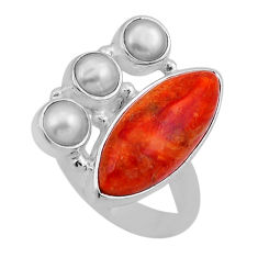 925 silver 10.60cts natural orange mojave turquoise pearl ring size 6 n49960