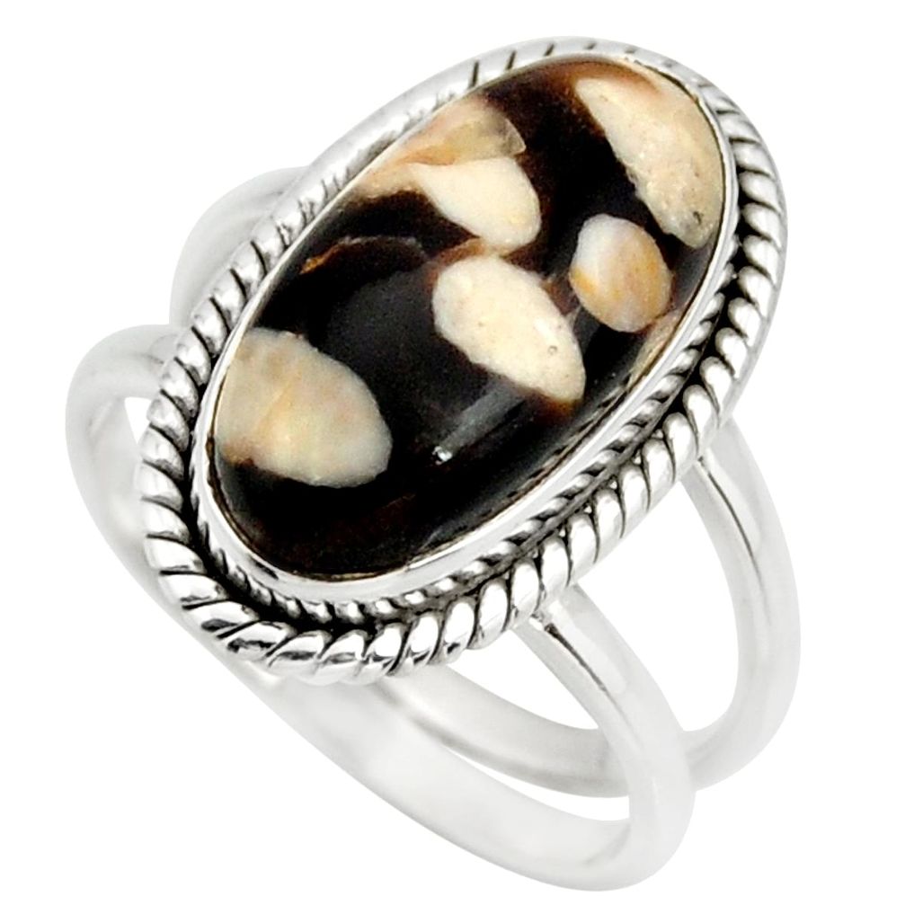925 silver 5.75cts natural peanut petrified wood fossil ring size 7.5 r27264