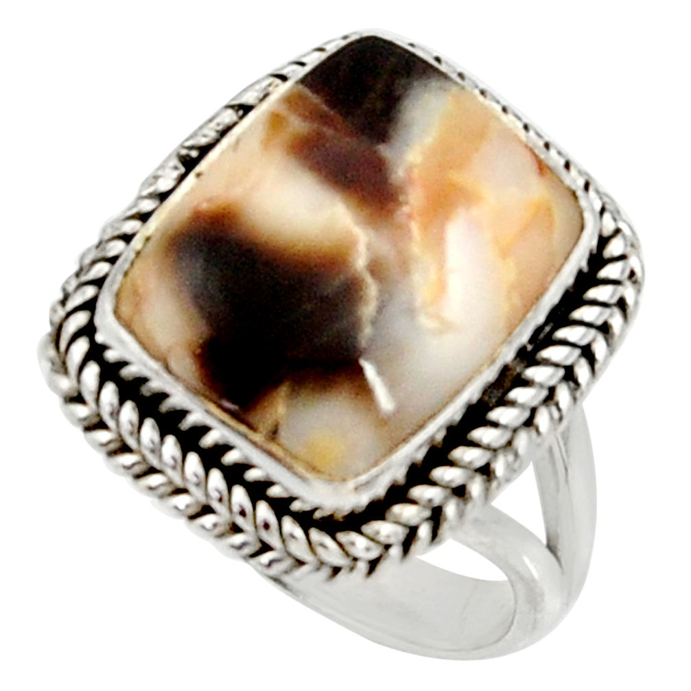 925 silver natural peanut petrified wood fossil solitaire ring size 8 r28164