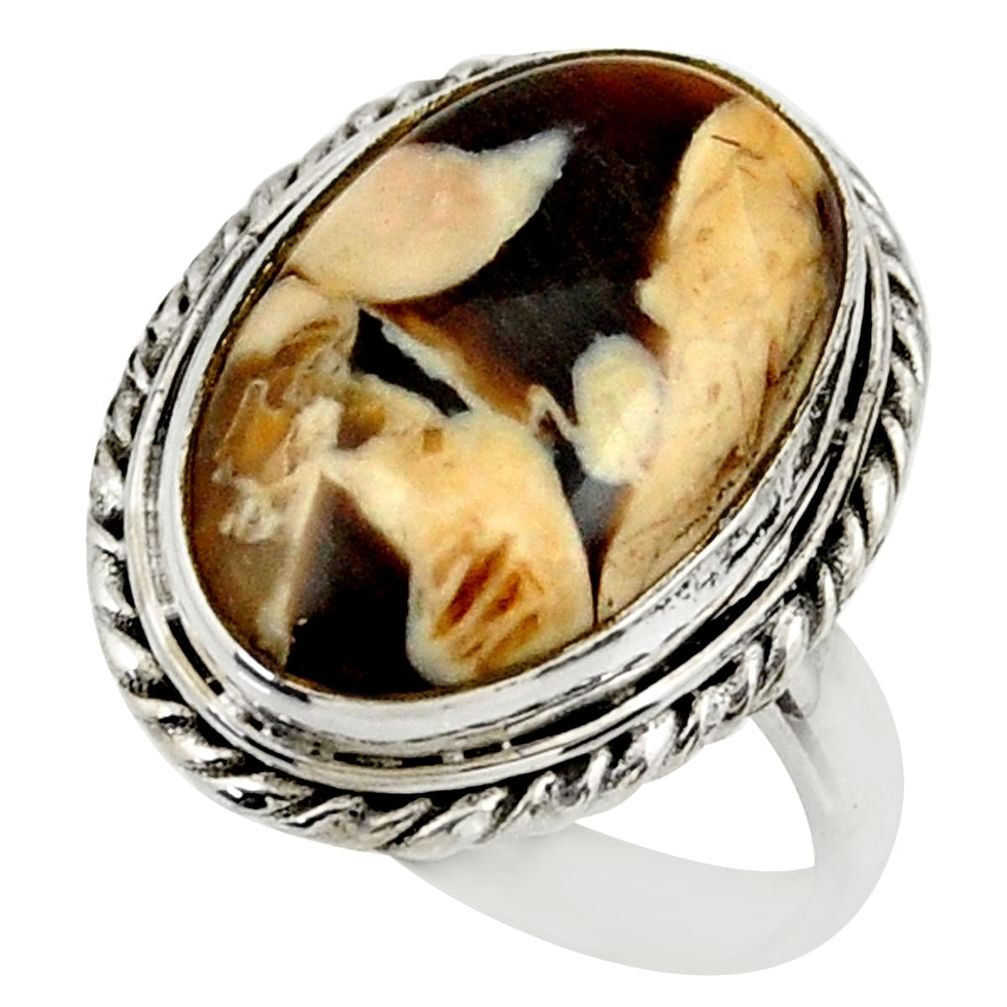925 silver natural peanut petrified wood fossil solitaire ring size 8 r28688