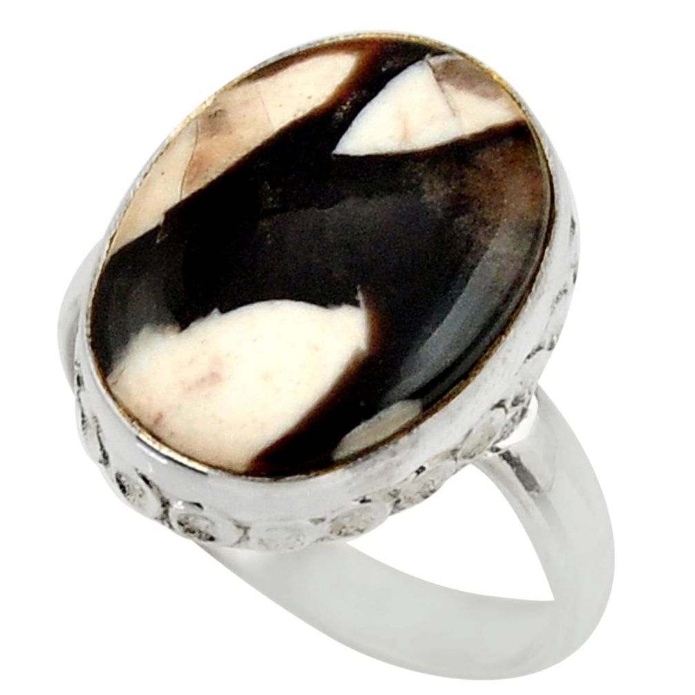 925 silver natural peanut petrified wood fossil solitaire ring size 8 r28698