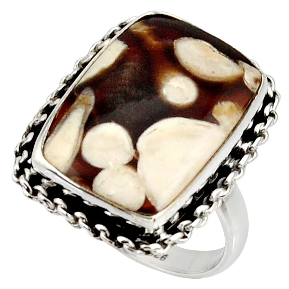 925 silver natural peanut petrified wood fossil solitaire ring size 9 r28176