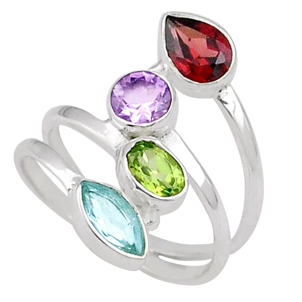 925 silver 6.26cts natural peridot amethyst garnet topaz ring size 9 t85717