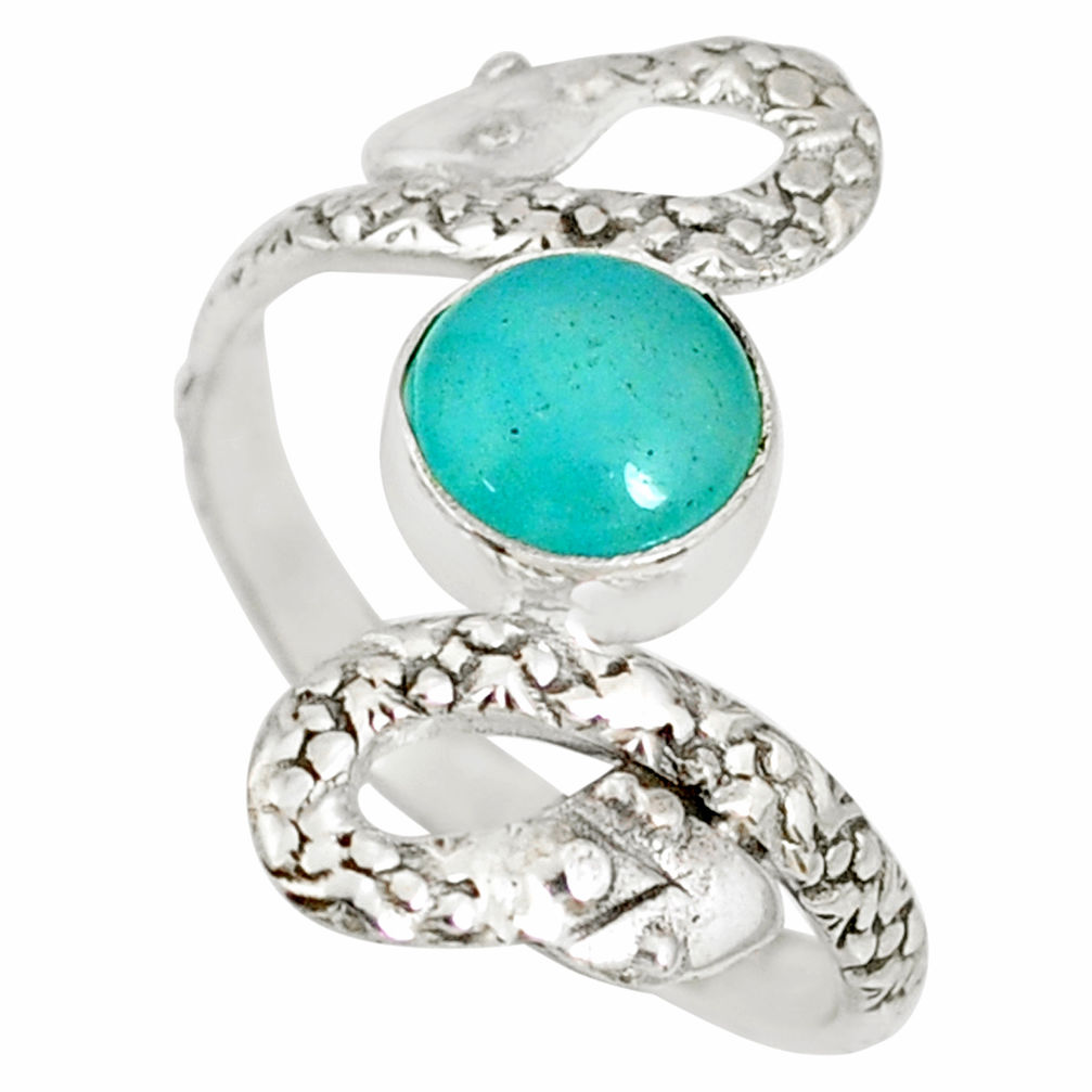 925 silver 3.02cts natural peruvian amazonite round snake ring size 10 r78703