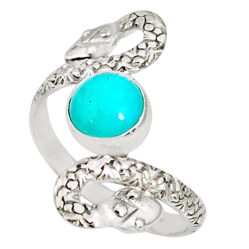 925 silver 3.18cts natural peruvian amazonite round snake ring size 11 r78724