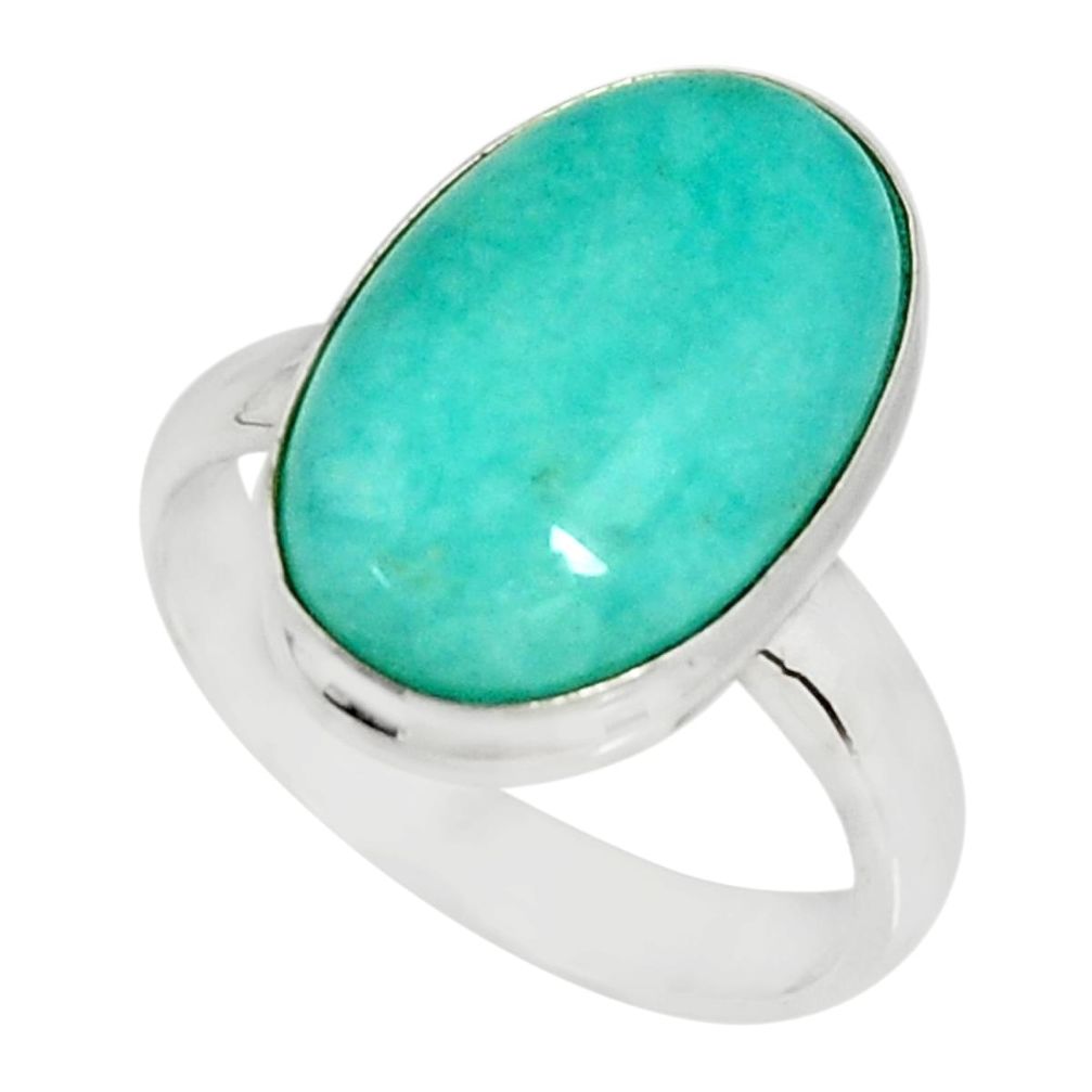 925 silver 8.83cts natural peruvian amazonite solitaire ring size 7.5 r19305