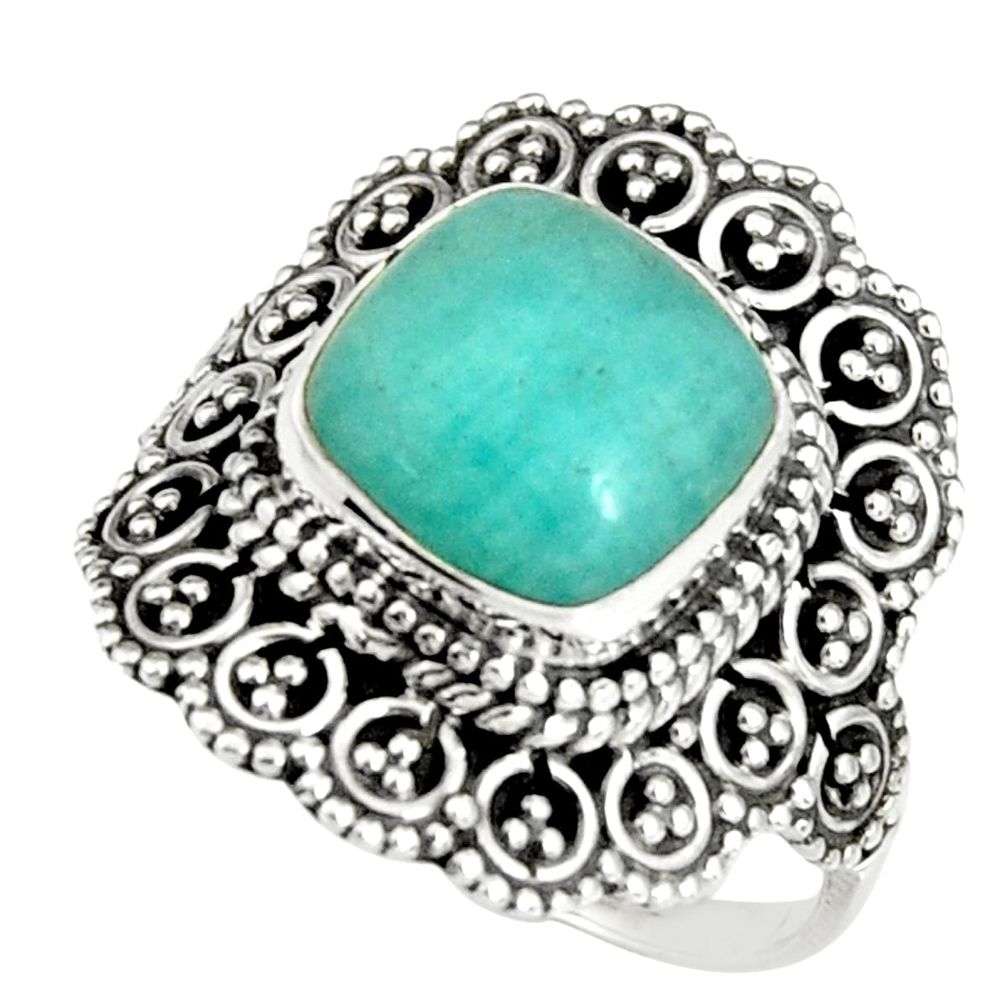 925 silver 5.68cts natural peruvian amazonite solitaire ring size 8.5 r19539