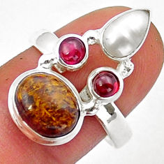 925 silver 7.66cts natural pietersite (african) garnet pearl ring size 8 y15275
