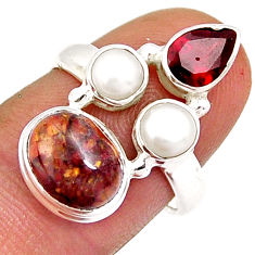 925 silver 6.34cts natural pietersite (african) garnet pearl ring size 7.5 y3815