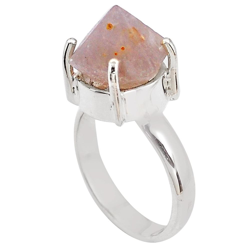 925 silver 6.86cts natural pink beta quartz fancy solitaire ring size 6.5 p84451