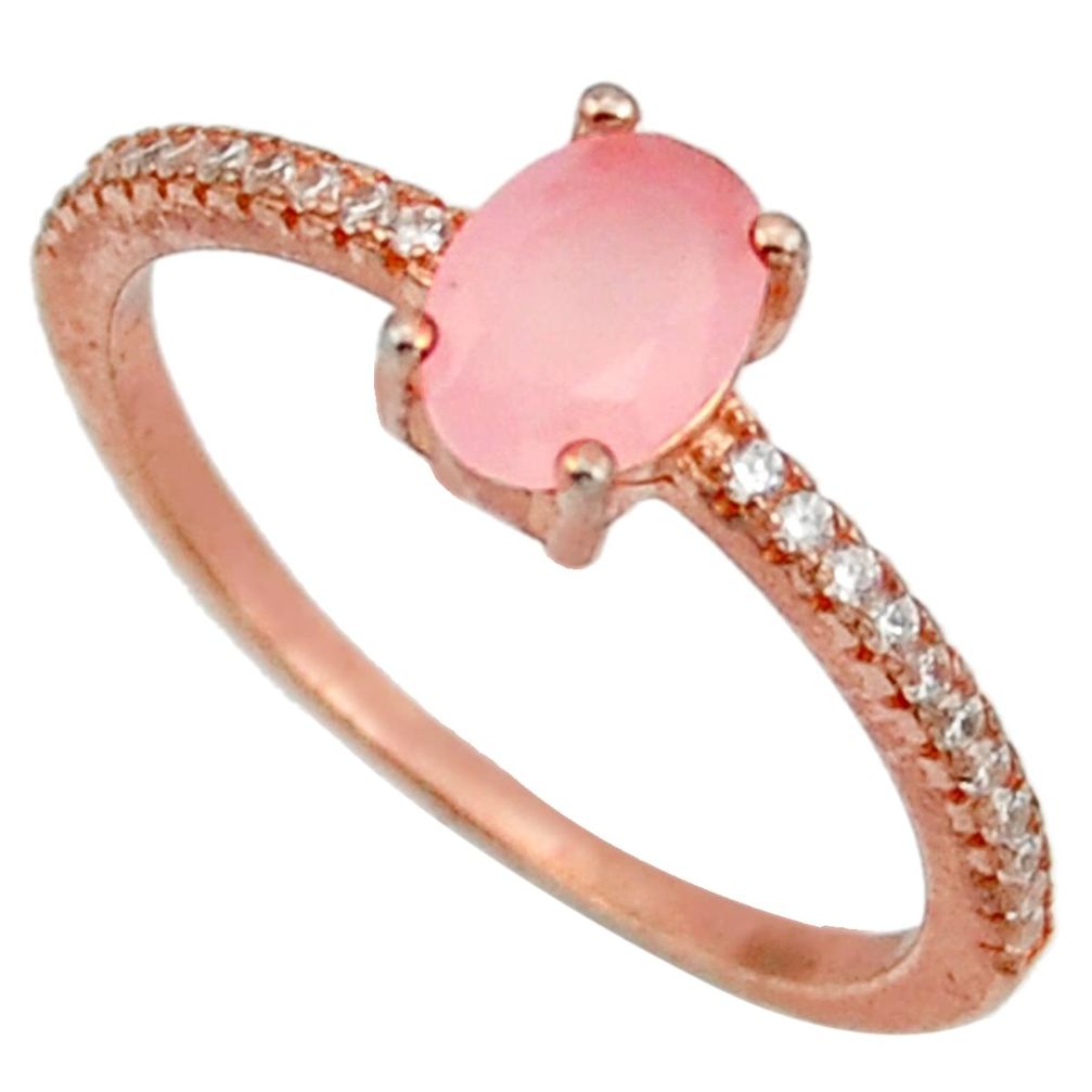 925 silver 2.27cts natural pink chalcedony 14k rose gold ring size 7 c10297