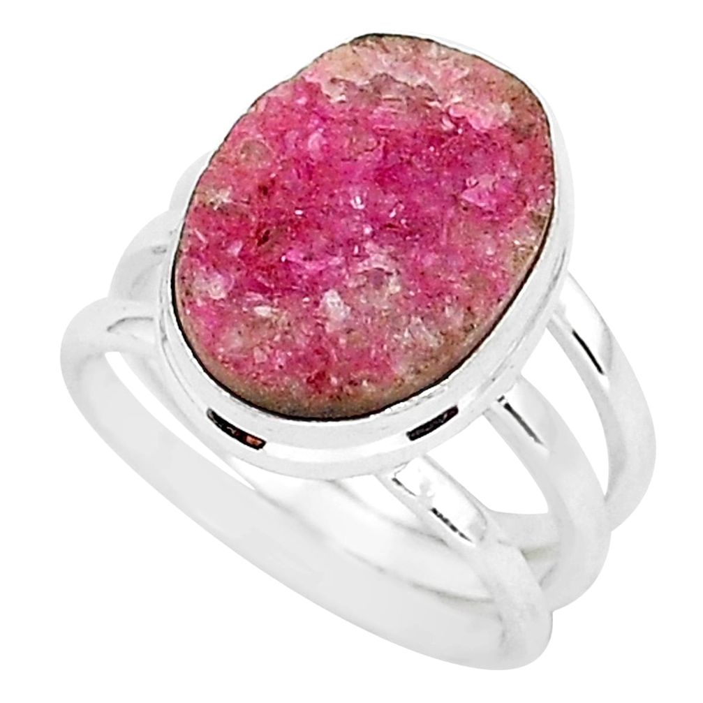 925 silver 9.04cts natural pink cobalt druzy oval solitaire ring size 7 r92892