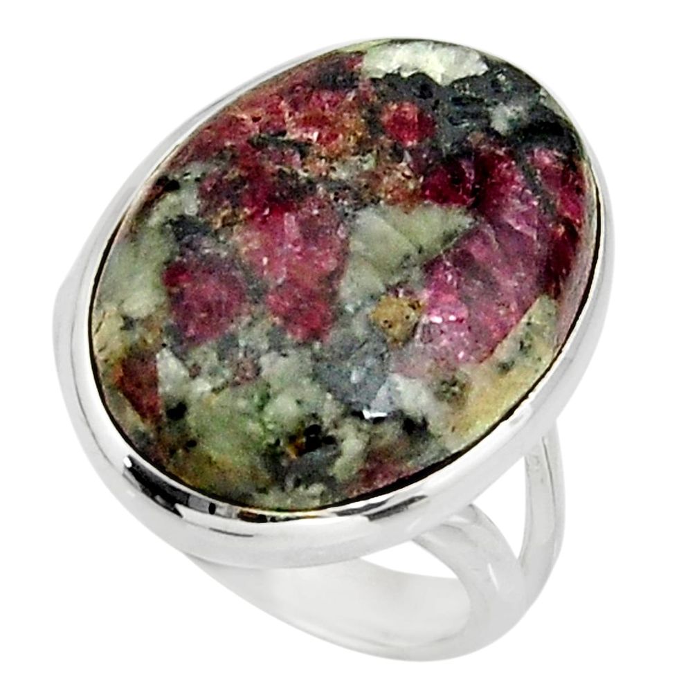 925 silver 17.36cts natural pink eudialyte oval solitaire ring size 6.5 r26474