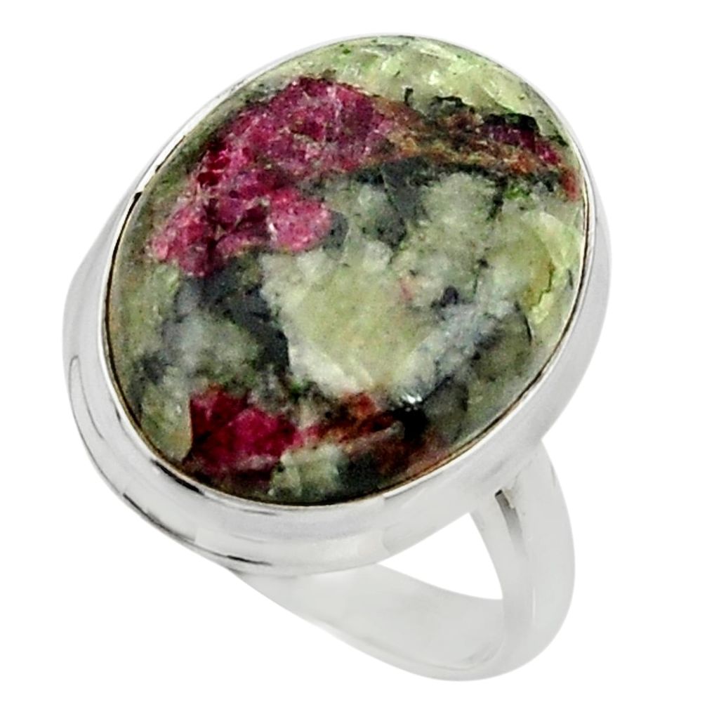 925 silver 16.43cts natural pink eudialyte oval solitaire ring size 8.5 r26484