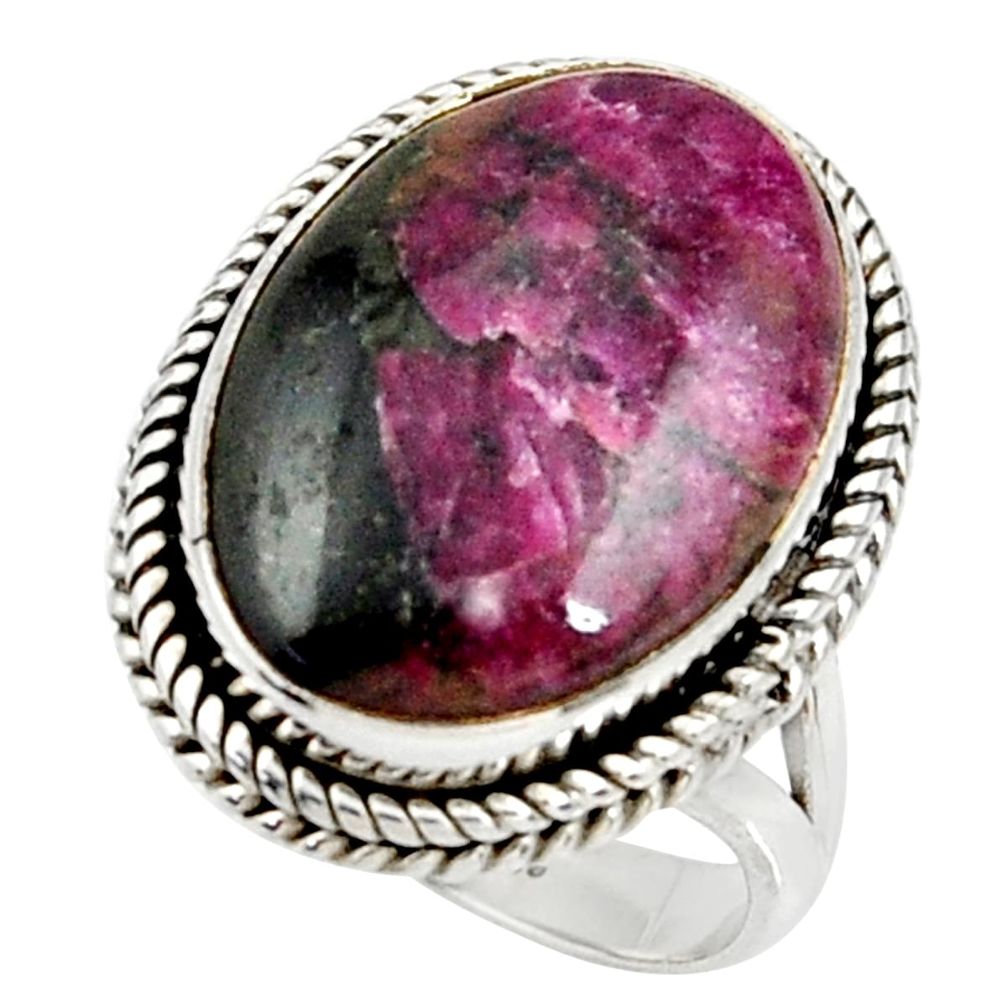 925 silver 15.26cts natural pink eudialyte oval solitaire ring size 8.5 r28092