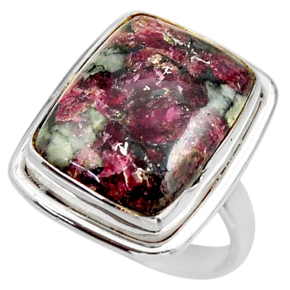 925 silver 14.47cts natural pink eudialyte solitaire ring jewelry size 8 r28793