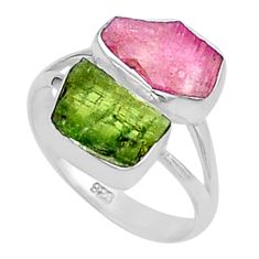 925 silver 8.32cts natural pink green tourmaline rough fancy ring size 9 u26604